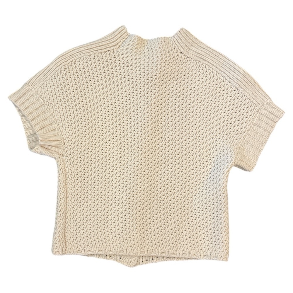 Allude Wool Cashmere Zip Up Chunky Knit Short Sleeve Sweater in Cream Small - Picture 5 of 5